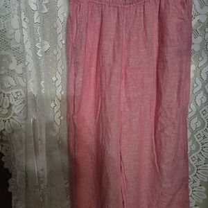 Tahari Pink Wide Leg Pants 100% Linen 30" Stretch Waist Band. Inseam 25"